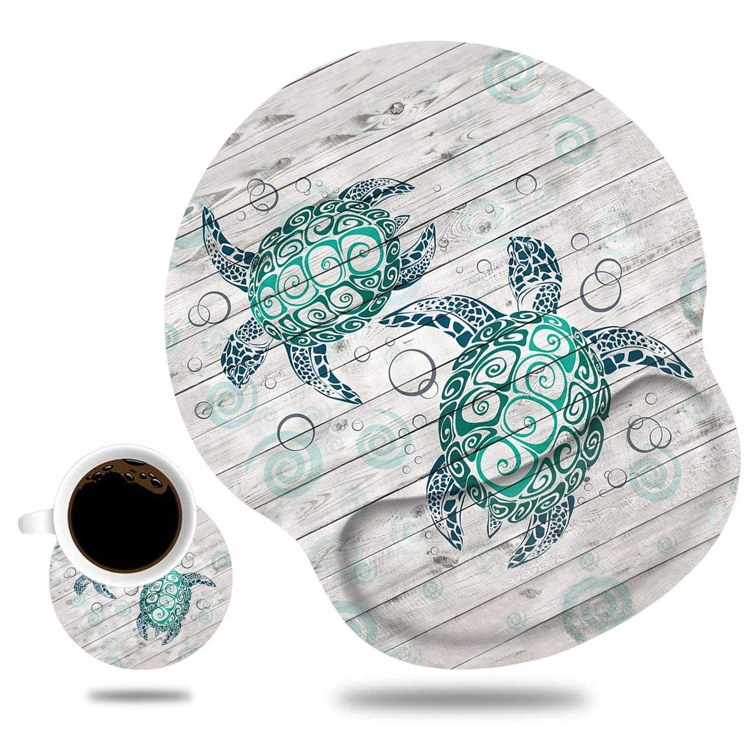 Ergonomic Mouse Pad Wrist Support and Cute Coffee Coaster, Non Slip PU Base M...