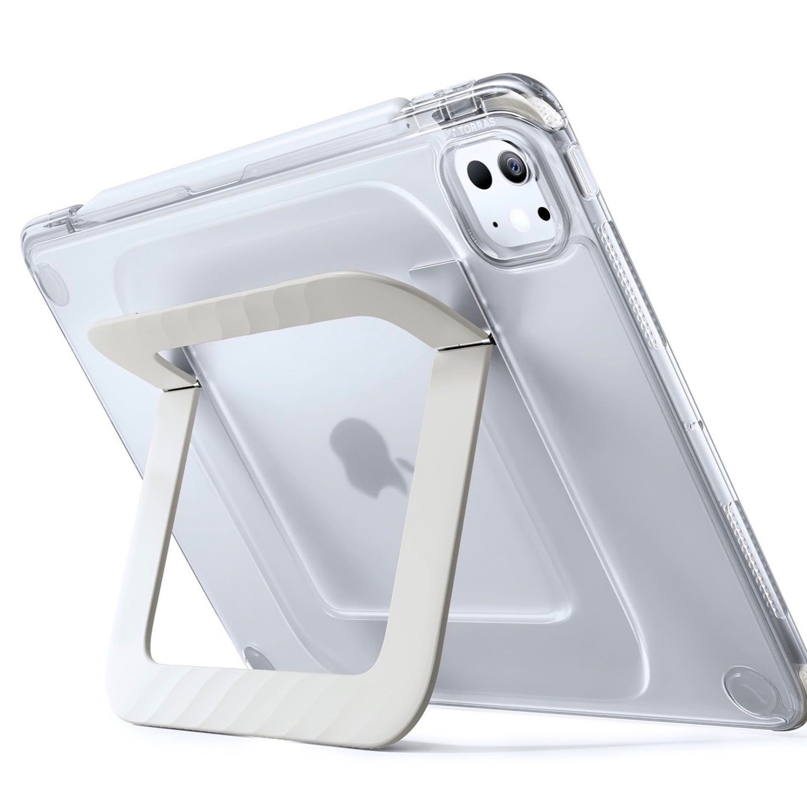 Torras Clear Tablet Case for iPad Pro 11 with White Integrated Kickstand Stylus