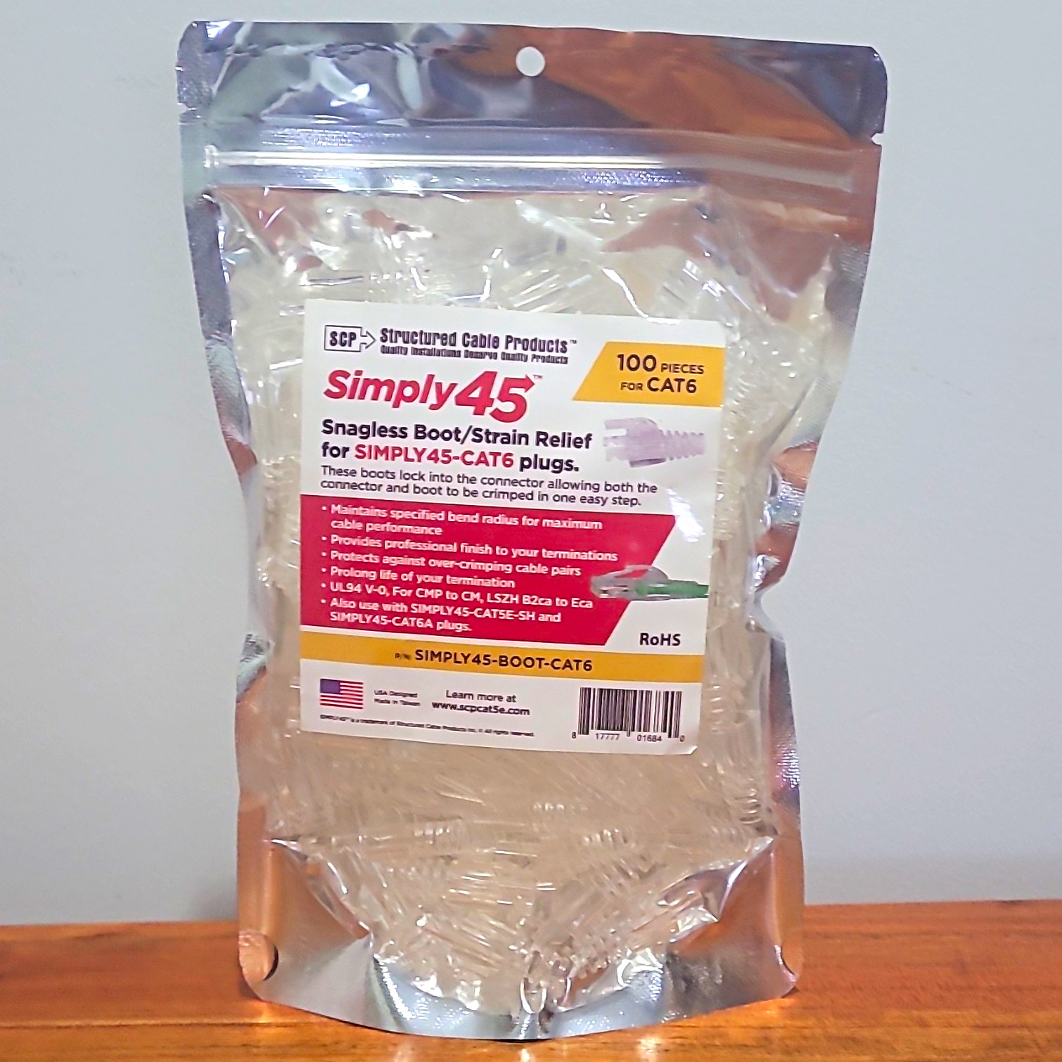 Simply45 Snagless Clear Boot/Strain Relief for SIMPLY45-CAT6 100 Pack
