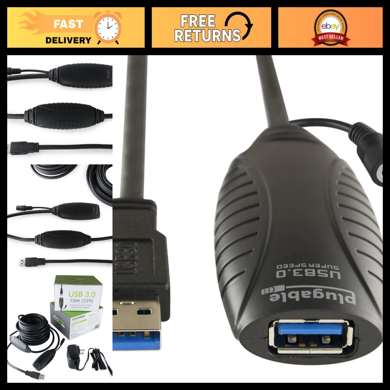 10M USB 3.0 Active Extension Cable - 32ft High-Speed Data Transfer, Durable Desi