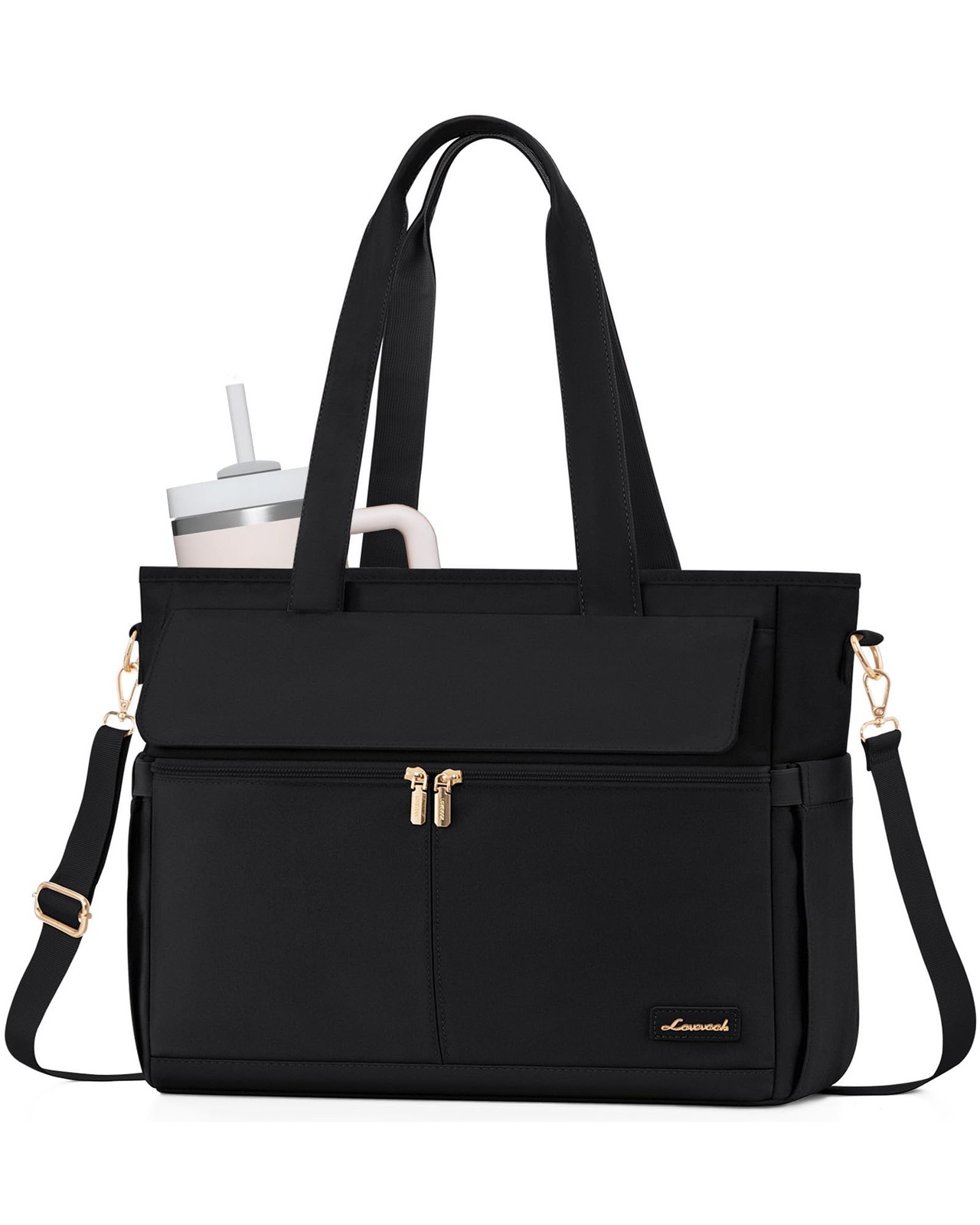 LOVEVOOK Teacher Tote Bag for Women, 15.6 Inch Laptop Inch, Black