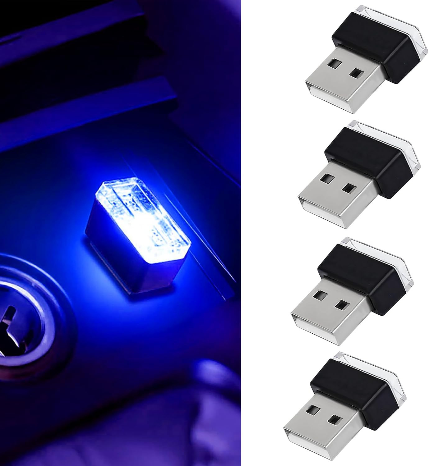 4 PCS USB LED Car Interior Atmosphere Lamp, Portable Mini Auto LED Decor Night L