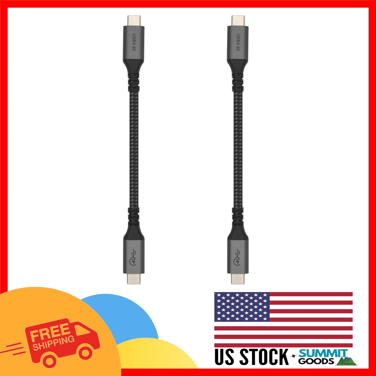 Ultra-Fast 6-Inch USB-C Cables - 40Gbps/100W - Perfect for Travel - 2-Pack