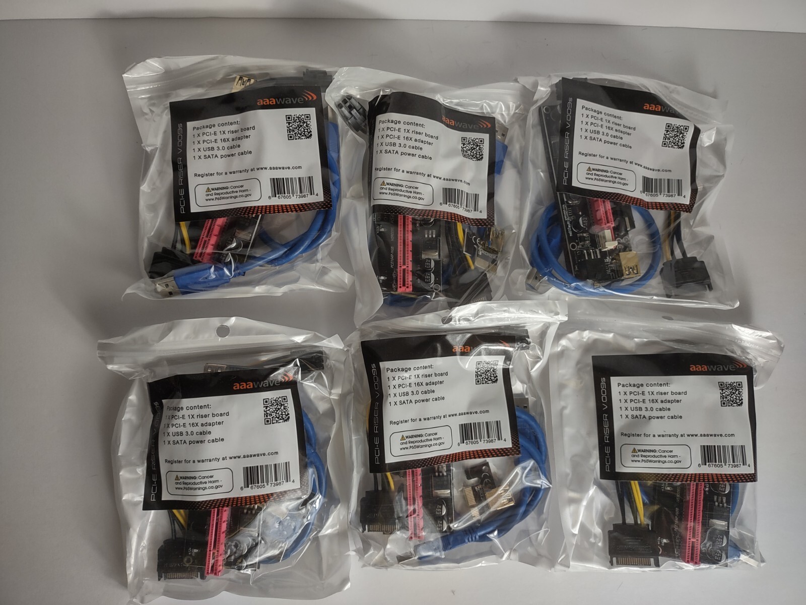 AAAWave PCI-E  Riser Board, Adapter, USB 3.0 Cable, SATA Power Cable (6 Pack)