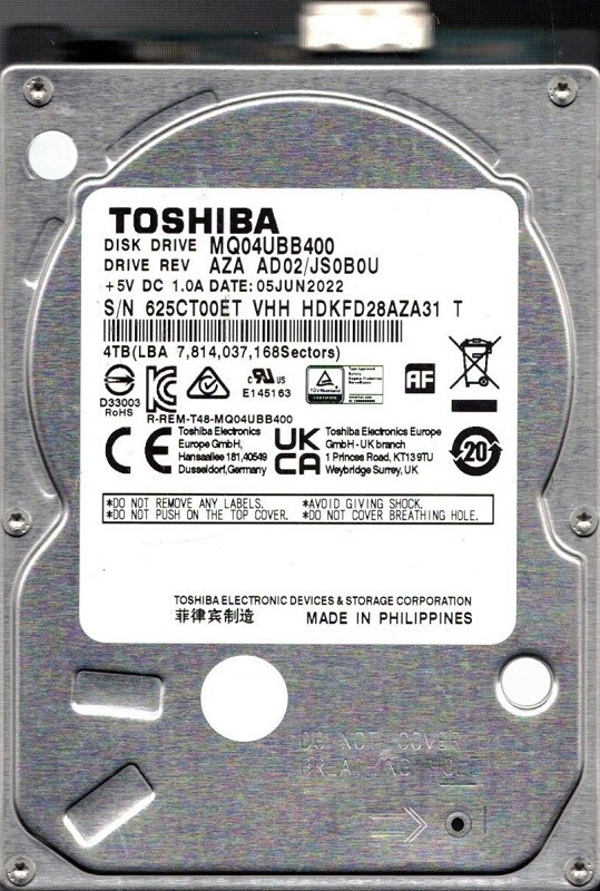MQ04UBB400 AZA AD02/JS0B0U HDKFD28AZA31 T Philippines Toshiba 4TB