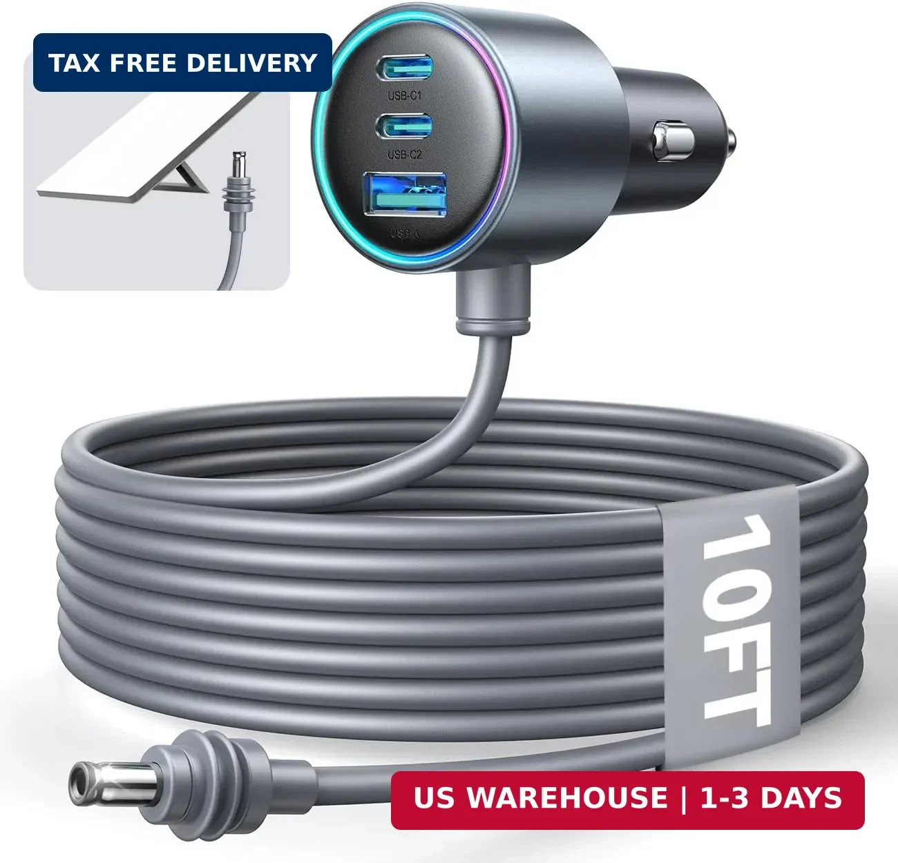 Starlink Mini Car Adapter with 10FT Cable, Dual PD 45W+USB 30W, 12V-24V | Stable