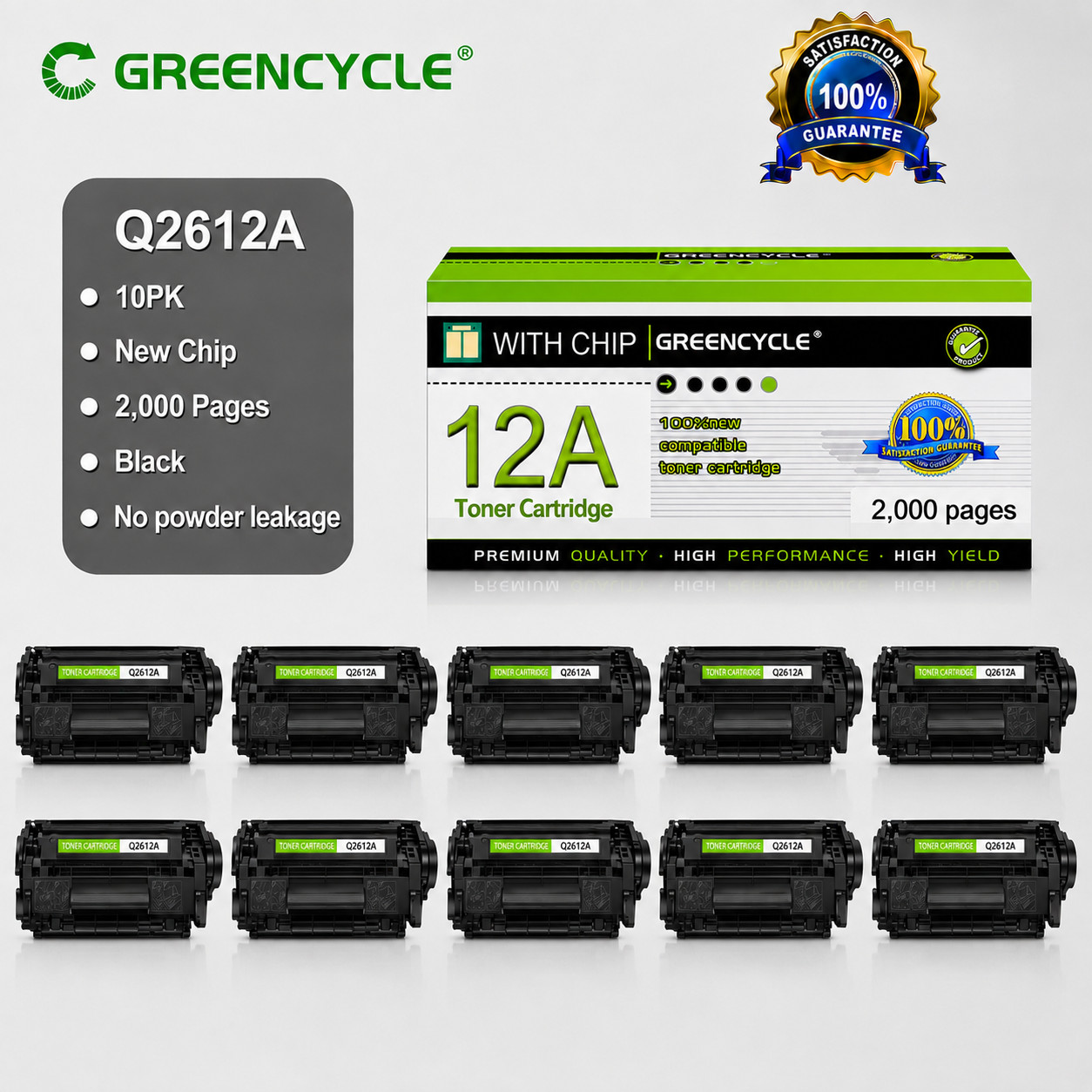 GREENCYCLE 10PK Q2612A 12A Toner Fit for HP LaserJet 1012 3030 3020 M1319 M1319f