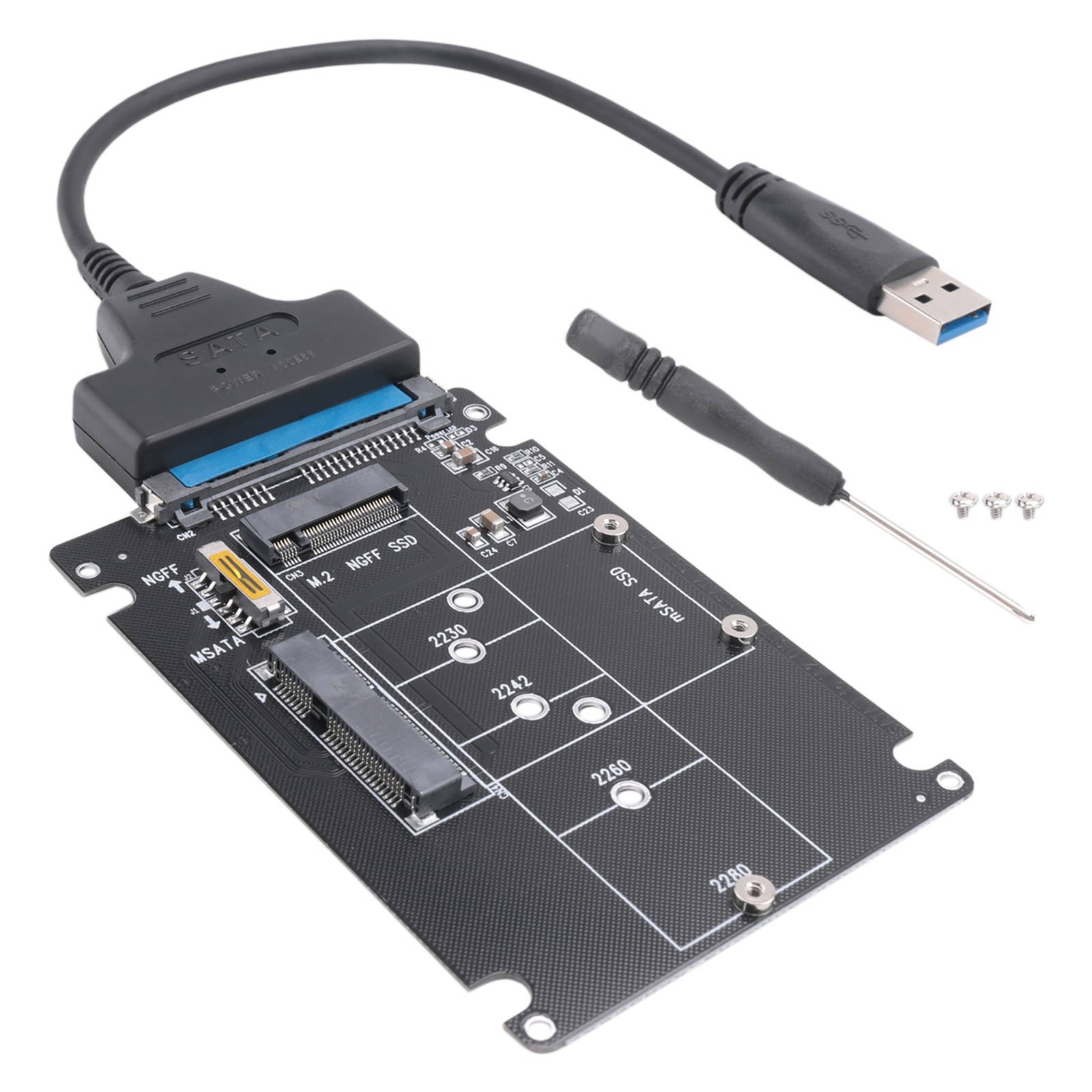 2X(M.2 NGFF MSATA to USB 3.0 Adapter Converter Reader Card with  Cable6139
