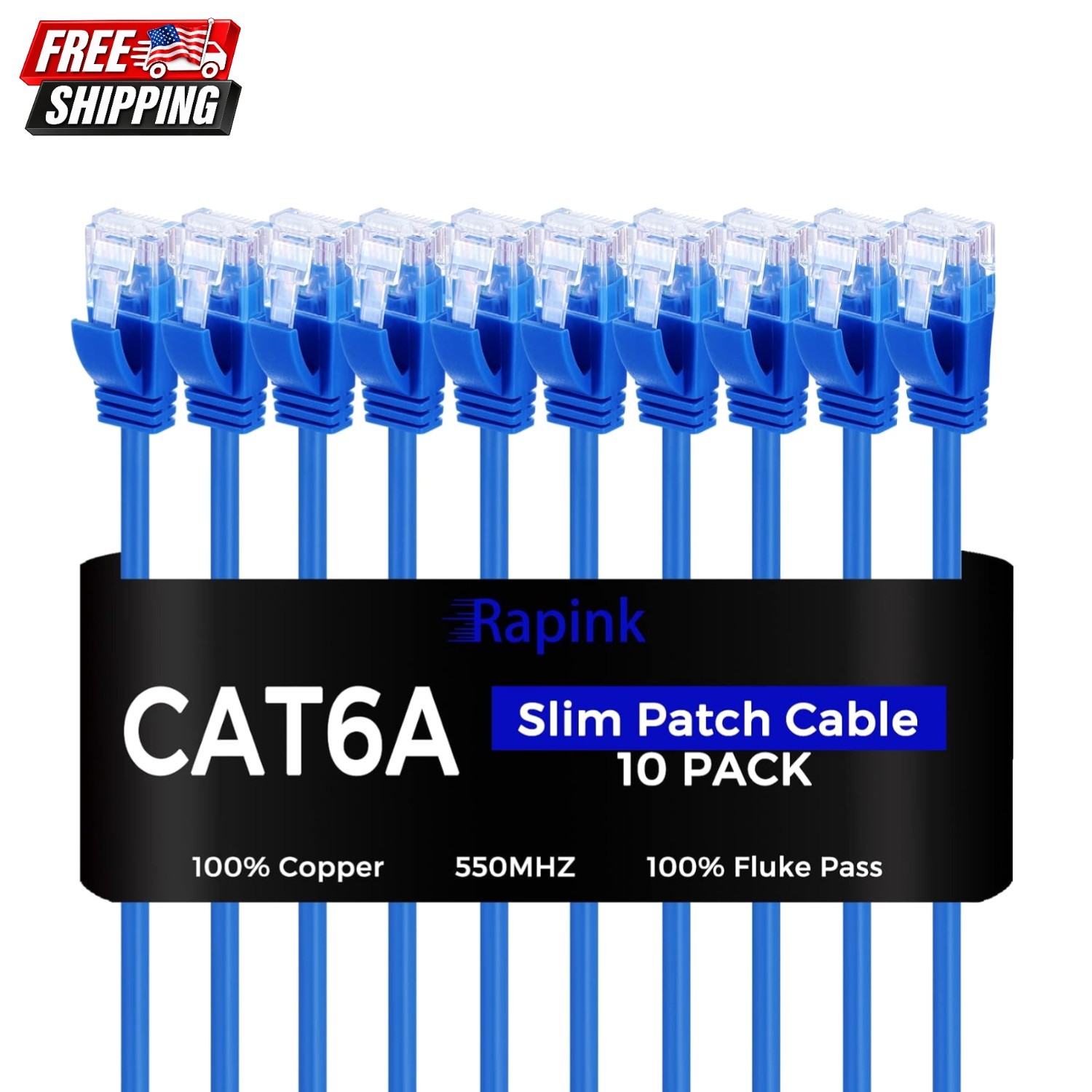 Slim Cat6a Ethernet Cables 3ft - 10 Pack Flexible Snagless for Easy Routing