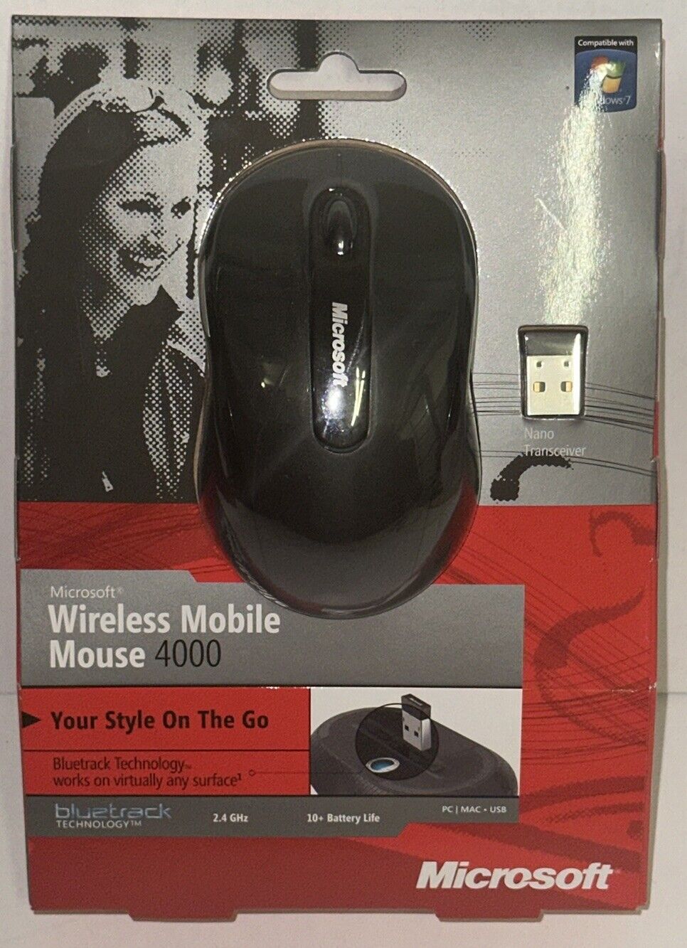 Microsoft Wireless Mobile 4000 Optical Mouse Model 1383 1447 Black New Old Stock