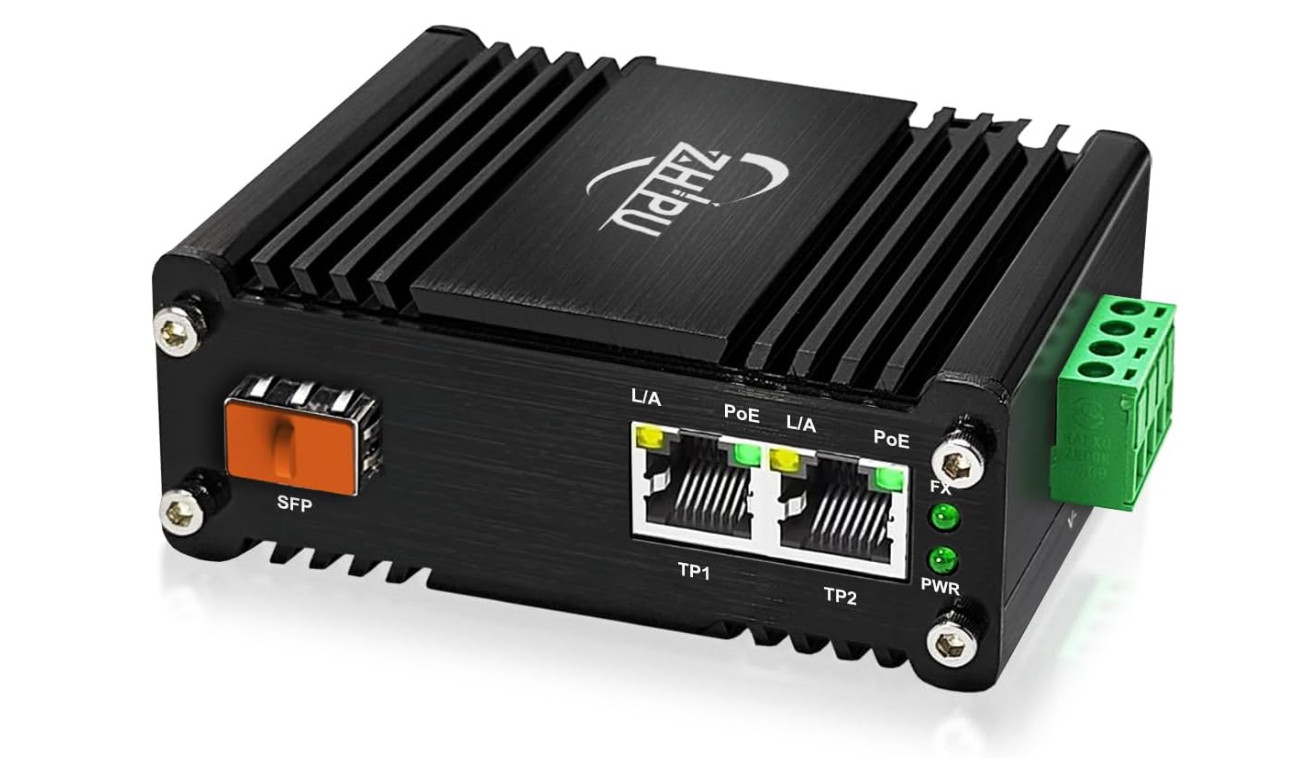 Mini Industrial 1-Port 100/1000X SFP Fiber to 2-Port 10/100/1000T Ethernet 30W M