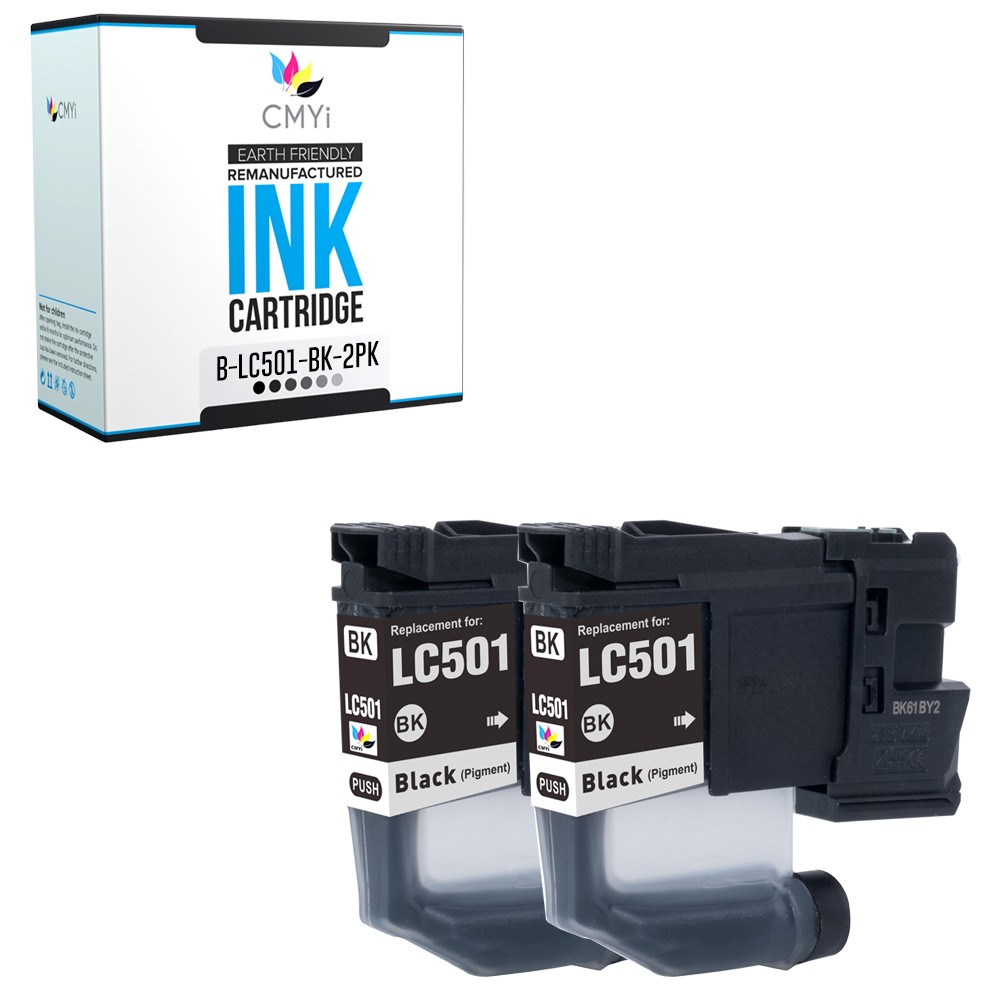 CMYi 2-Pack Compatible LC501BK Ink Cartridges fits Brother MFC-J1360DW, J1410DW