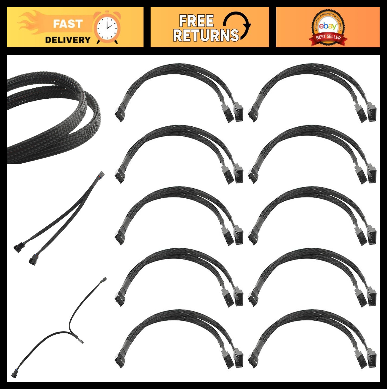 10 PCS 4 Pin PWM Fan Splitter Cable Y Adapter 1 to 2 Converter for PC Cooling