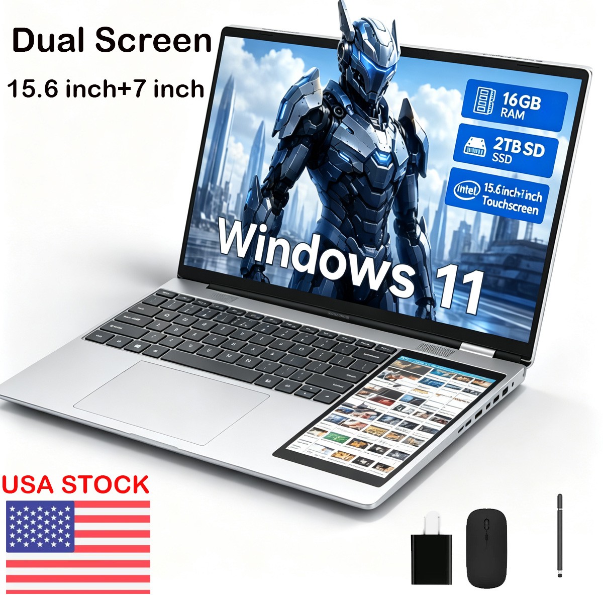 Laptop Dual Screen 15.6"+7" Touch Secondary Screen Face Recognition 16GB 2TB SSD
