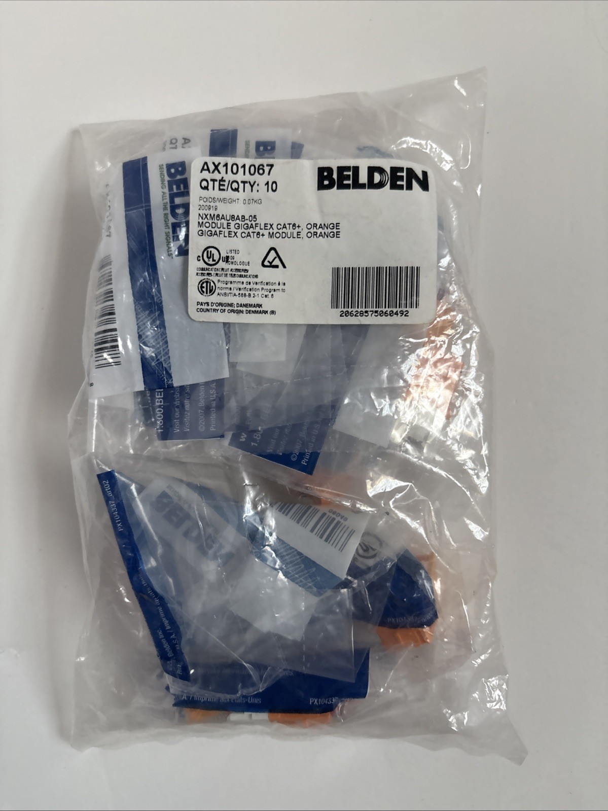 Belden AX101067 Gigaflex CAT6+ Keystone Jacks - Orange - Pack of 10 NXM8AU8AB-05