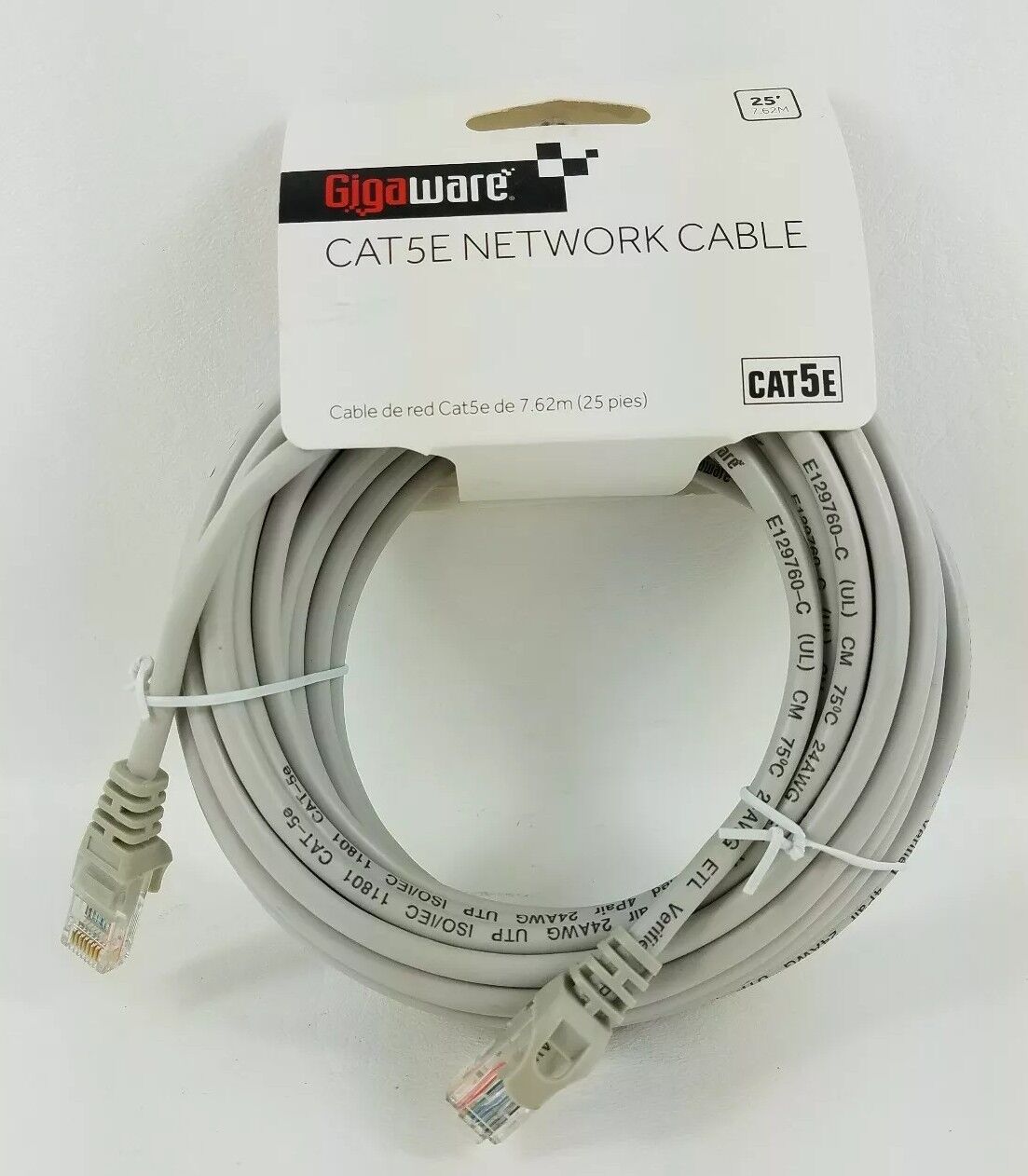Gigaware 25 Foot ft (7.62 m) CAT5E  Network Cable GRAY- NOS 