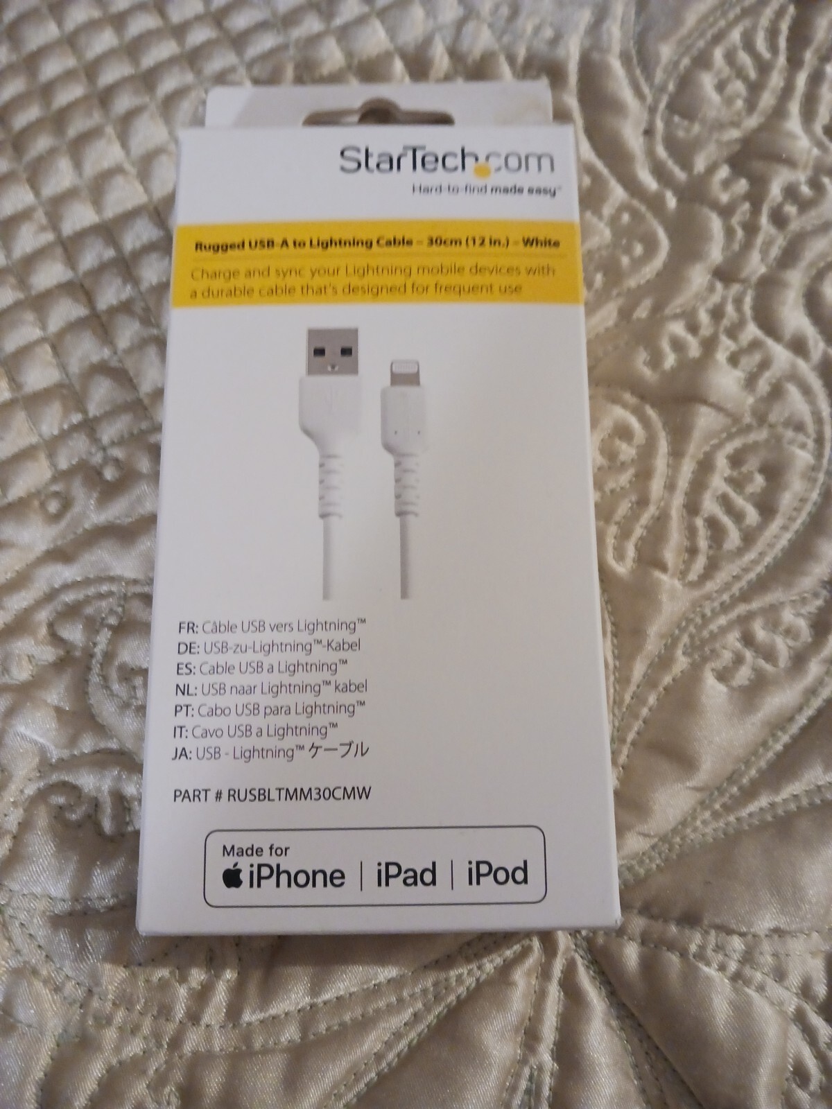 StarTech RUSBLTMM30CMW 12inch/30cm Durable White USB-A to Lightning Cable Rugged