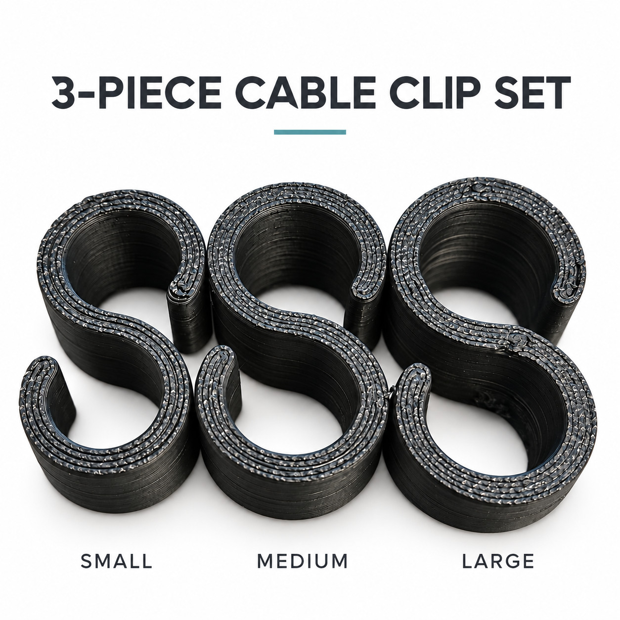 Dual Cable Clips (3-Pack - S/M/L) | Cord Organizer Storage Compact