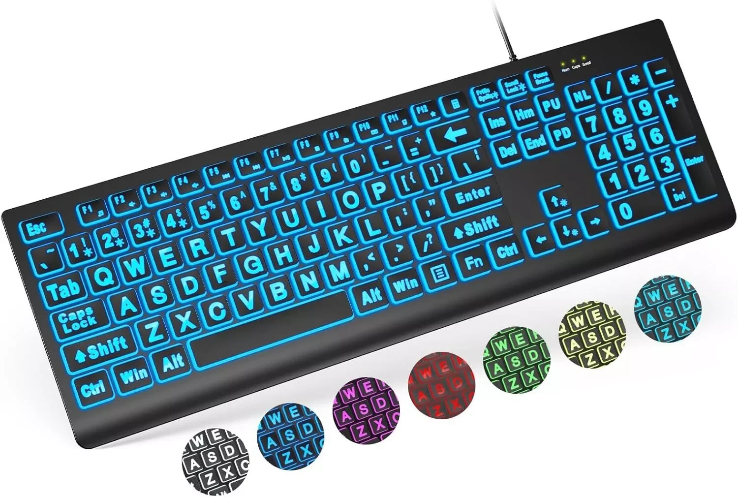 SABLUTE Large Print Backlit Keyboard, Wired USB Lighted Computer Keyboard