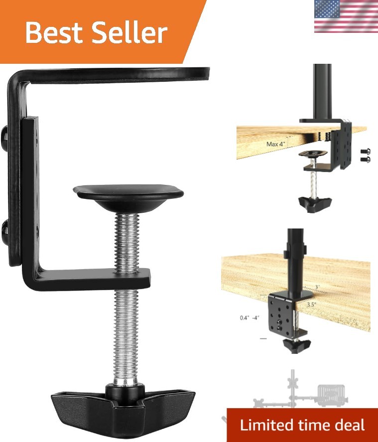 Secure Black C-Clamp Monitor Mount - Heavy-Duty Tabletop Stand for Ergonomics