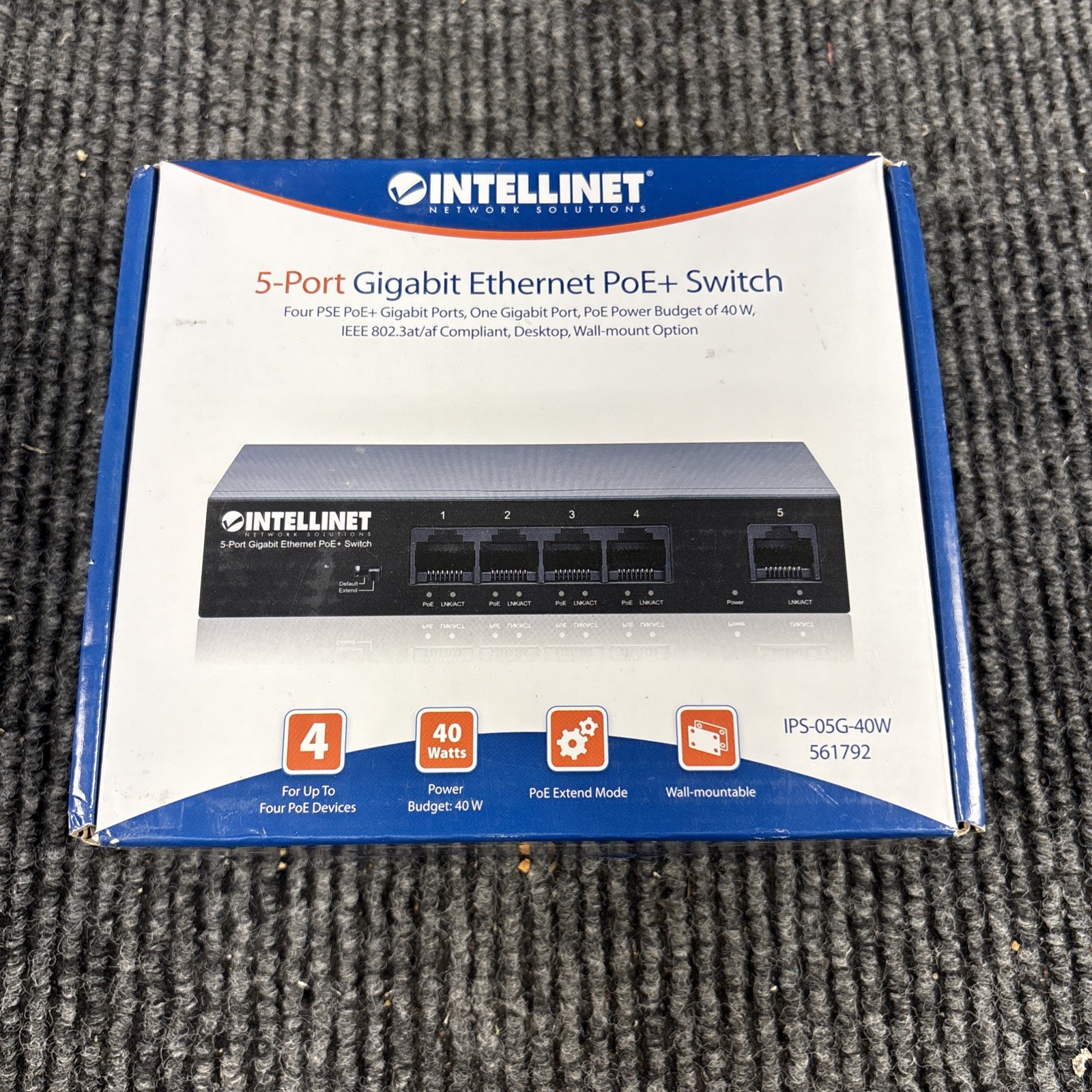 Intellinet 561792 V2 IPS‑05G‑40W 5‑Port Gigabit Ethernet PoE+ Switch NEW