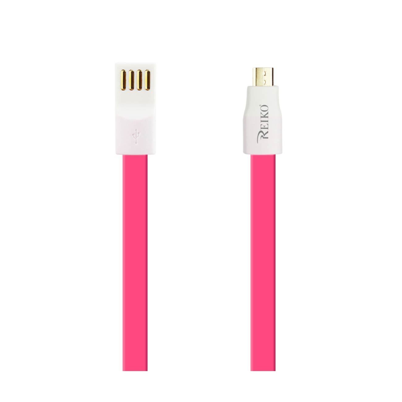 Reiko Flat Micro USB Gold Plated Data Cable 3.9Ft with Cable Tie in Hot Pink | M