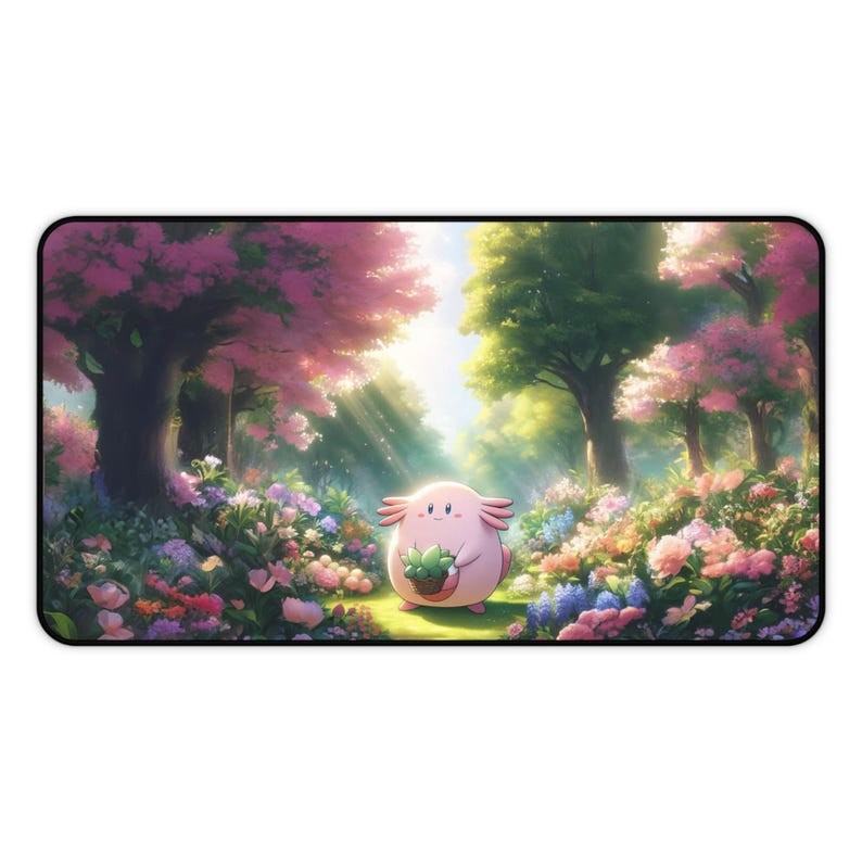 Cute Pink Magical Garden Desk Mat | Chansey Floral Forest Mouse pad