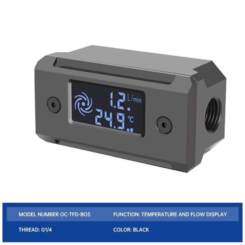 OCOCOO Digital Water Flow Meter Temperature Sensor G1/4 PC Cooling OLED