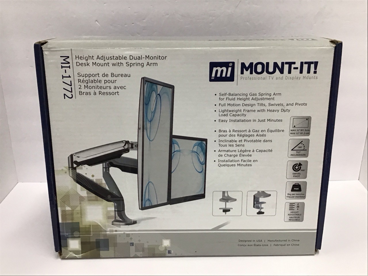 Mount It Dual Monitor Spring Desk Mount 13"-32" 19.8 lbs per arm SILVER MI-1772