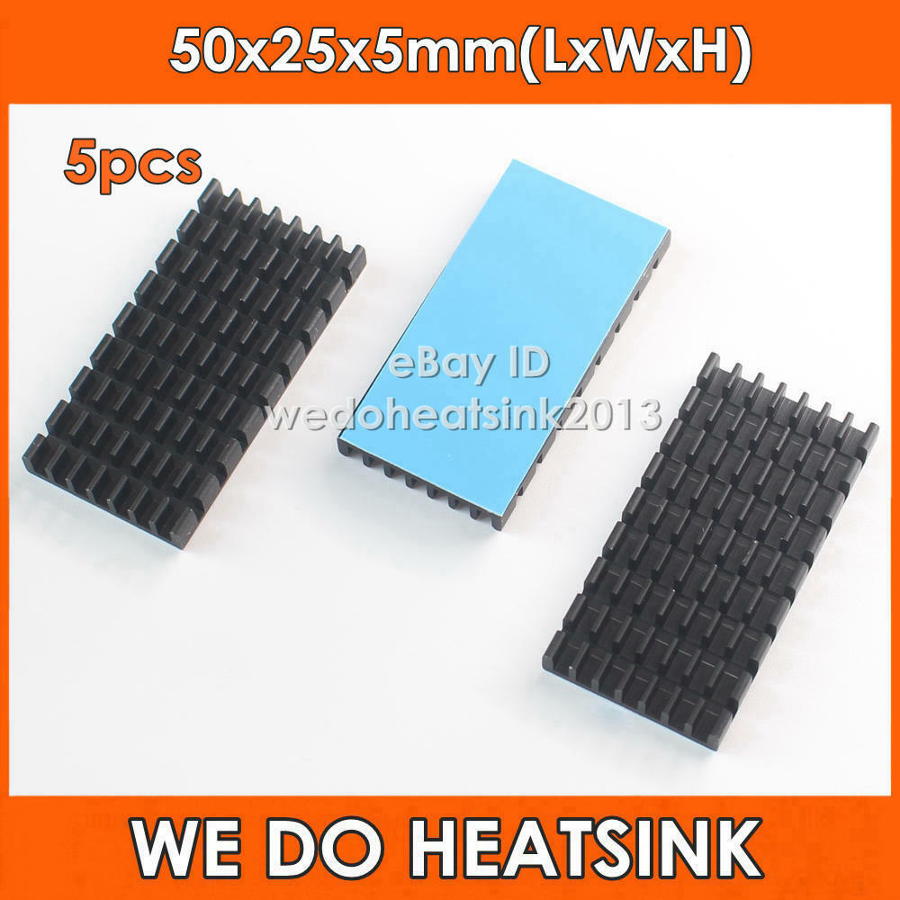 5pcs Black Anodized 50x25x5mm Heatsink Aluminum Heat Sink With Thermal Tape