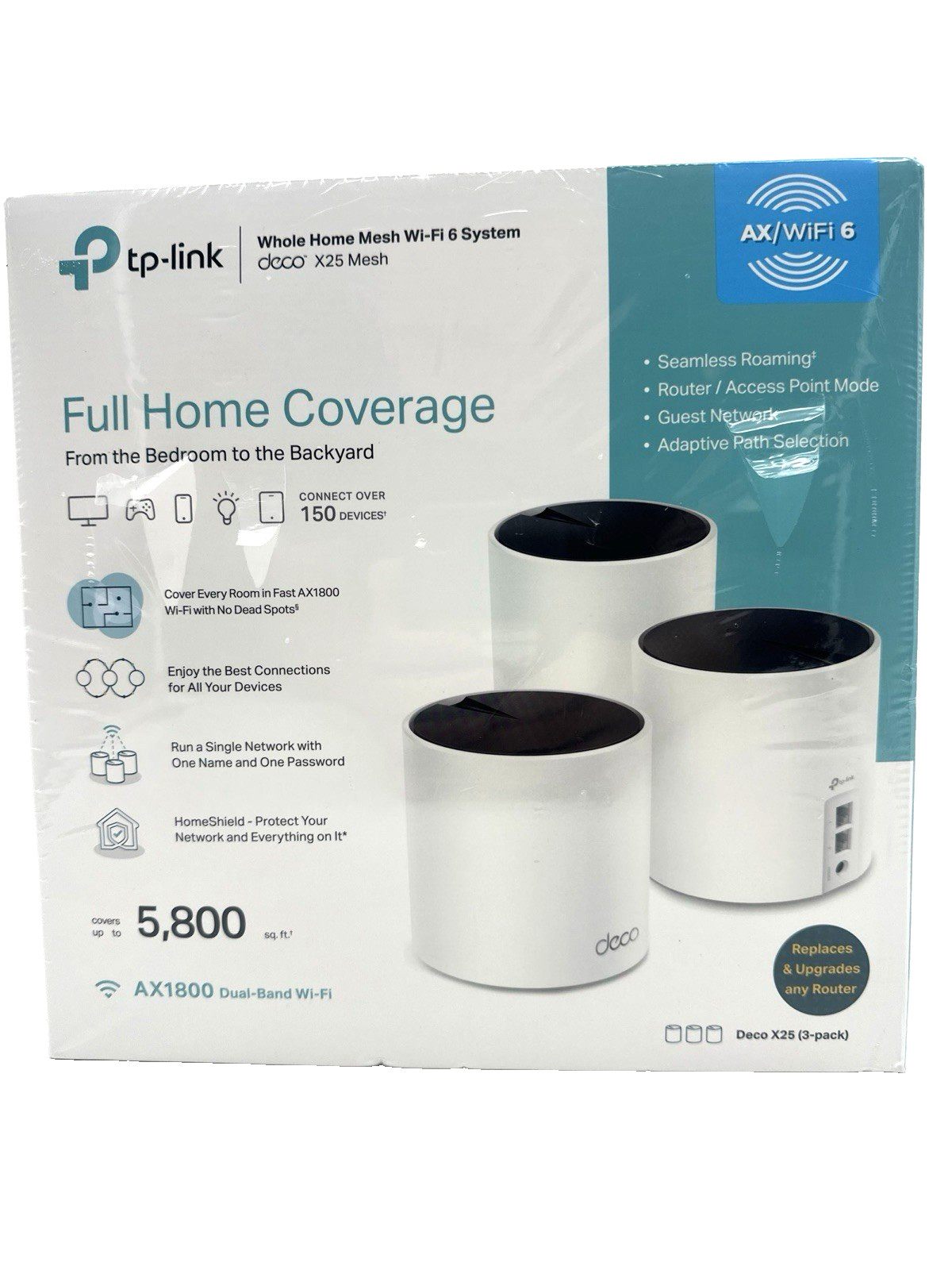 TP-Link Deco X25 AX1800 Whole-Home Mesh Wi-Fi 6 System, 2 Ports, 2.4 GHz/5 GHz