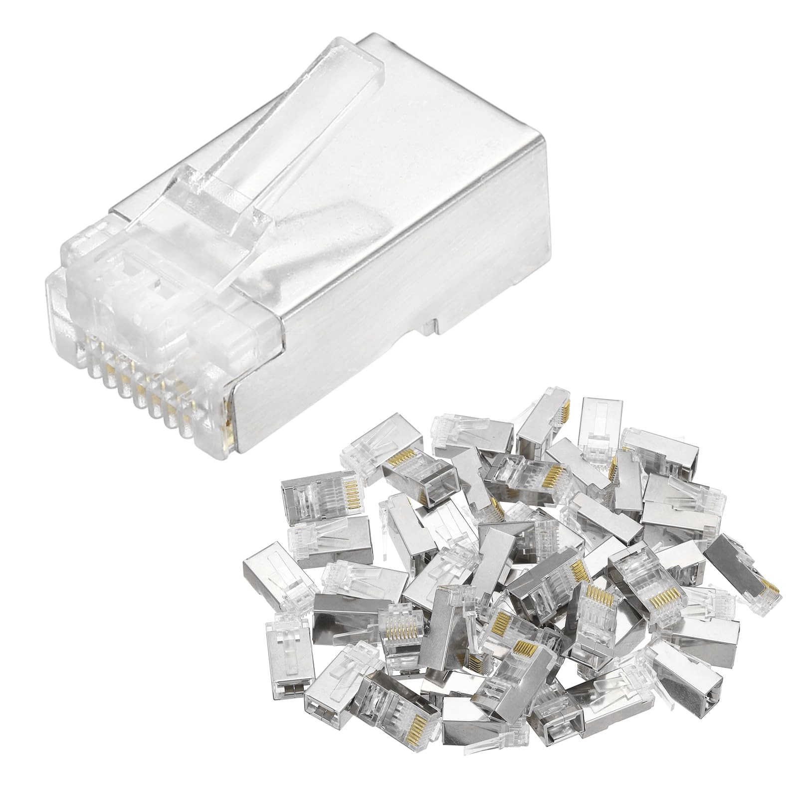 50 PCS Cat6A RJ45 Pass Through Connectors Gold Plated Plugs Silver 2426AWG