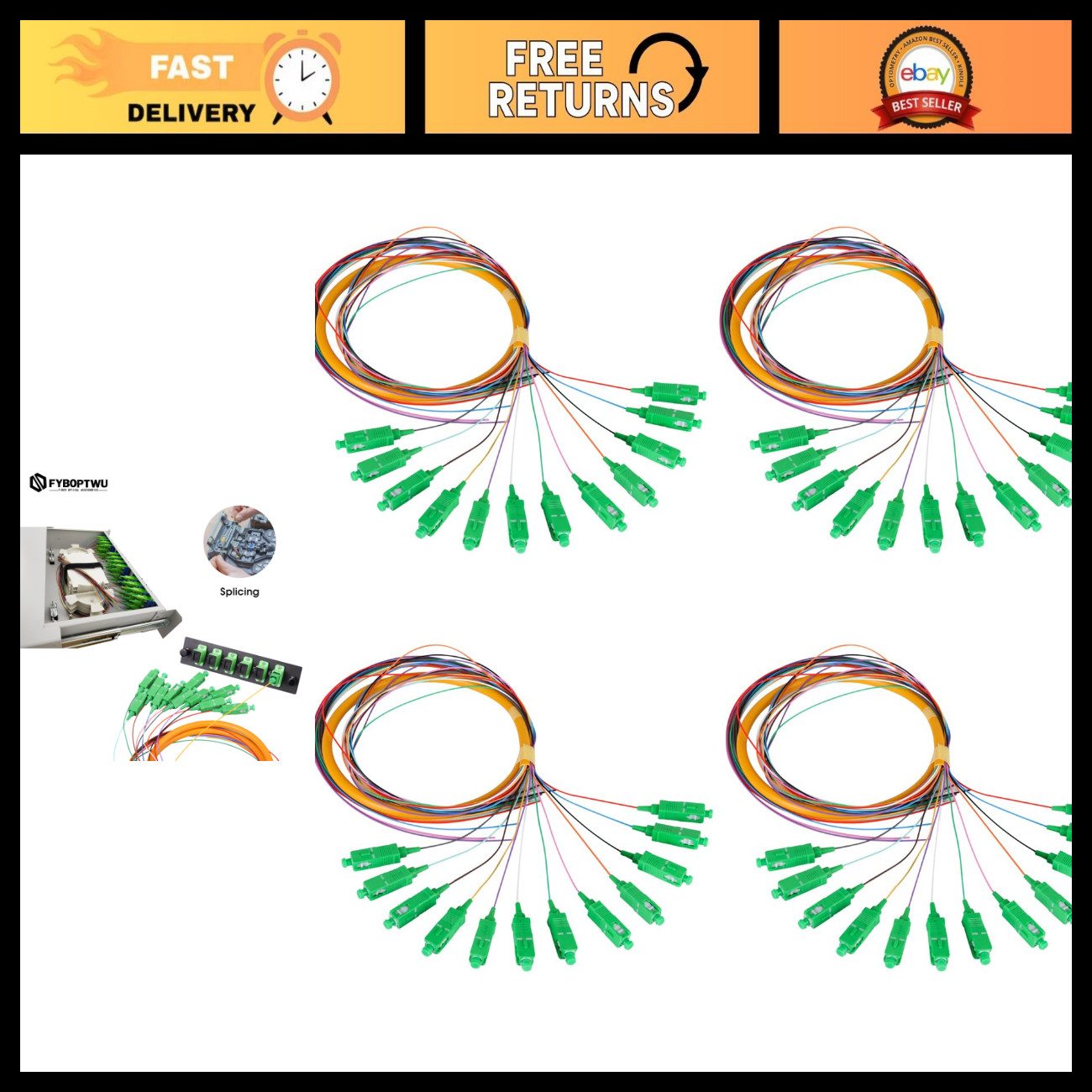 12-Strand SC APC Singlemode Fiber Optic Pigtails 1.2m - 4-Pack, High Quality