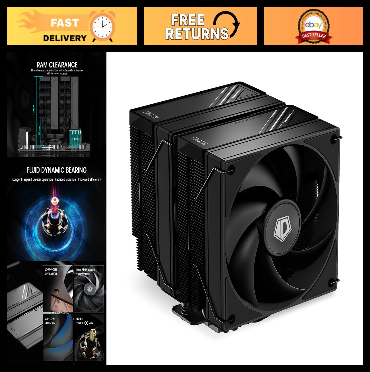 Dual-Tower CPU Cooler 270W TDP, 153mm Height, High Performance Cooling Solution