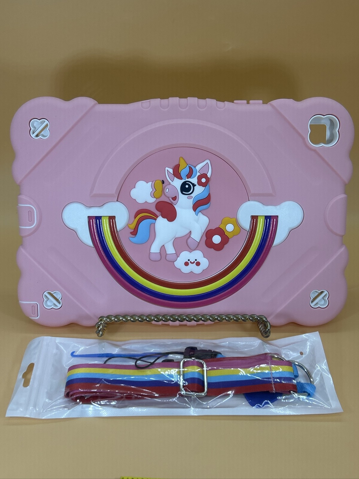 Kids Universal Tablet Case Pink Unicorn Rainbow Fits 7-11 Inch Stand. Child Girl