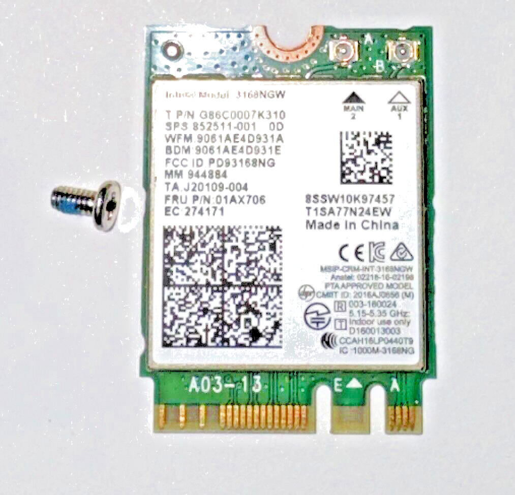 Intel 3168NGW Dual Band Wireless-AC 802.11ac WLAN Bluetooth 4.2 WiFi Card