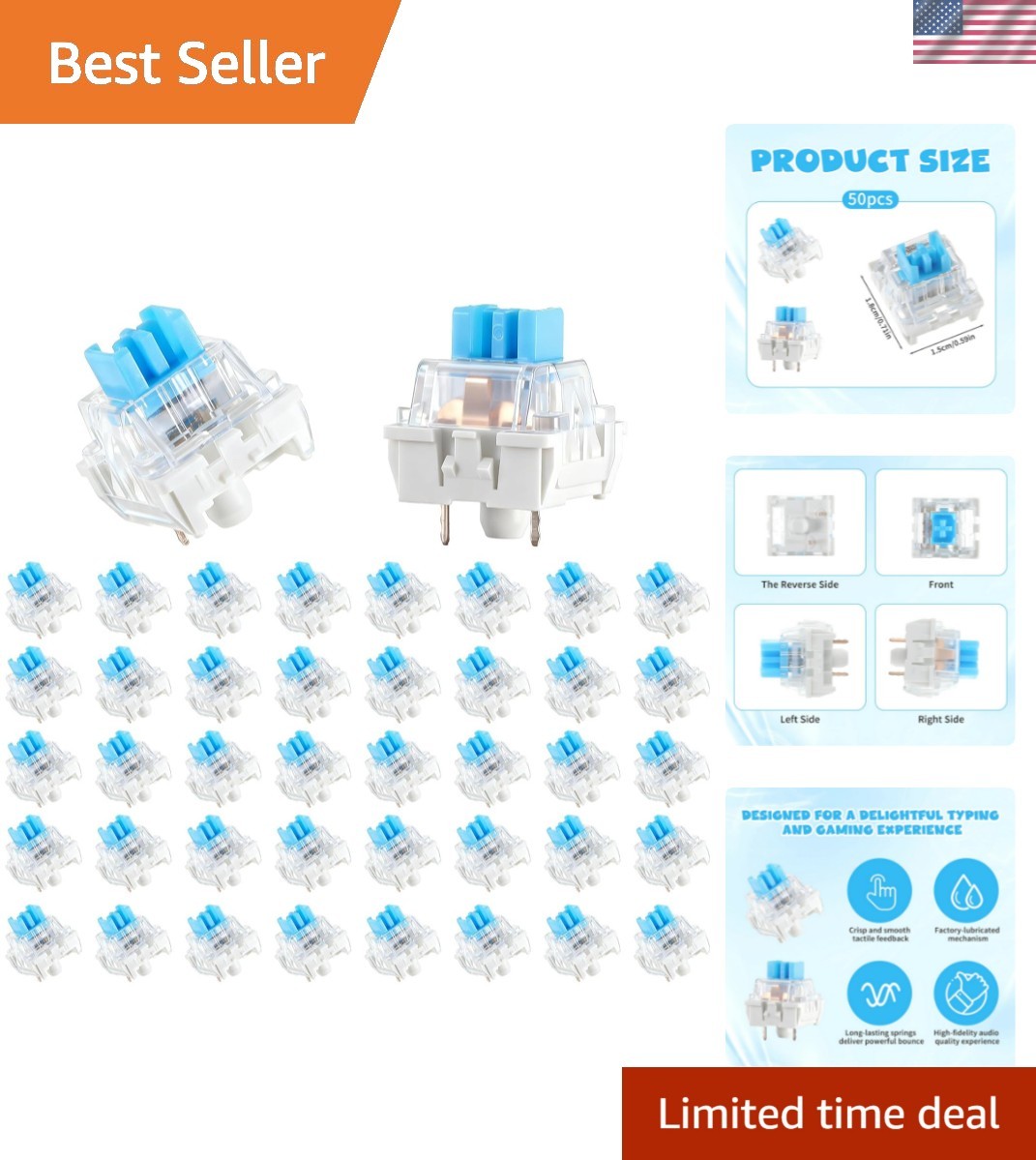 Keyboard Switches, 50 Pcs 3 PIN Blue Keyboard Clicker Replacement Dustproof M...