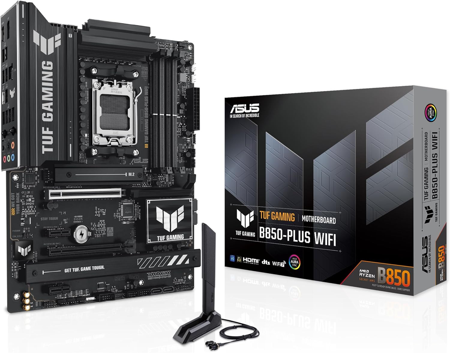 ASUS TUF Gaming B850-PLUS Wifi AMD AM5 B850 ATX Motherboard, 14+2+1 80A Stages,