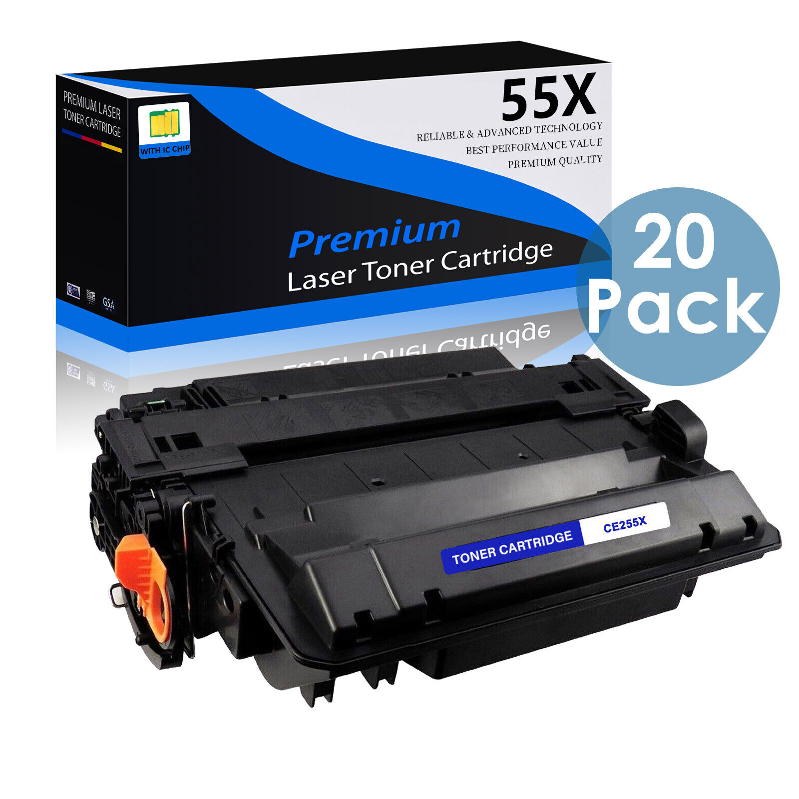 20x CE255X 55X Black Toner Cartridge for HP Laserjet P3010 P3015 P3015d P3015dn 