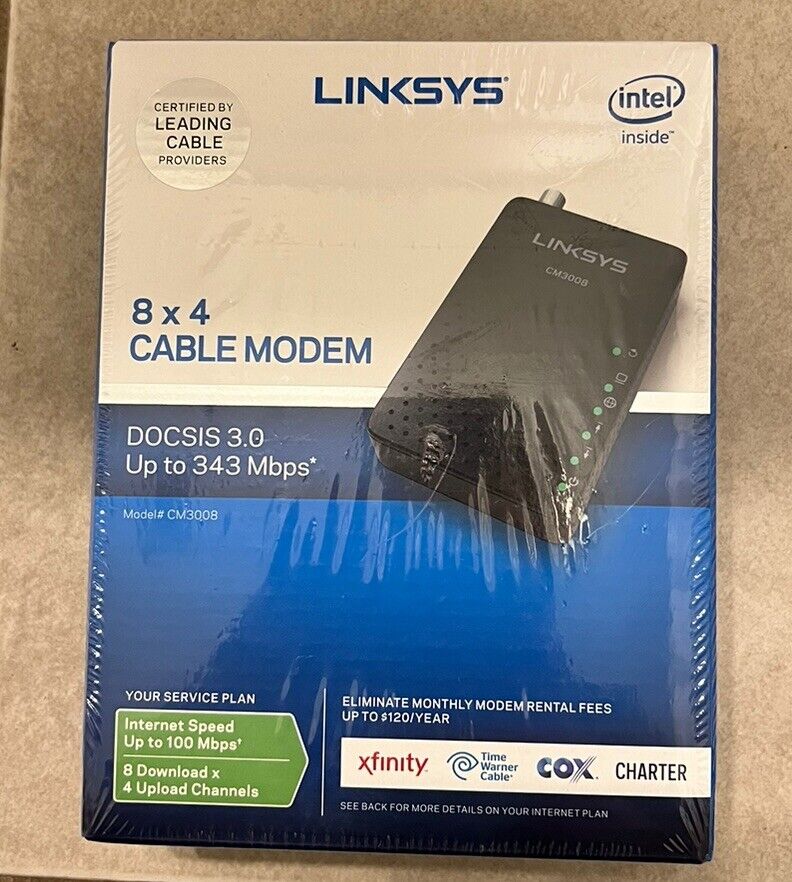NEW Linksys DOCSIS 3.0 (CM3008) Cable Modem Factory Sealed Intel (8 X 4 Modem)