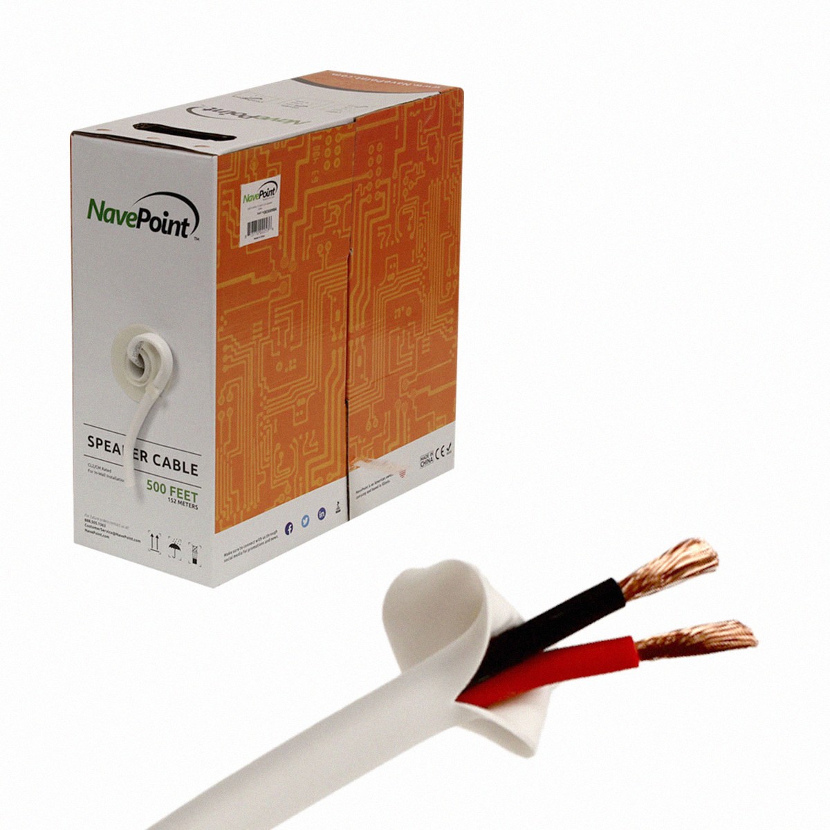 500 ft In Wall 14 / 2 14 AWG Gauge 2 Conductor Speaker Wire Cable CL2 Bulk 500ft