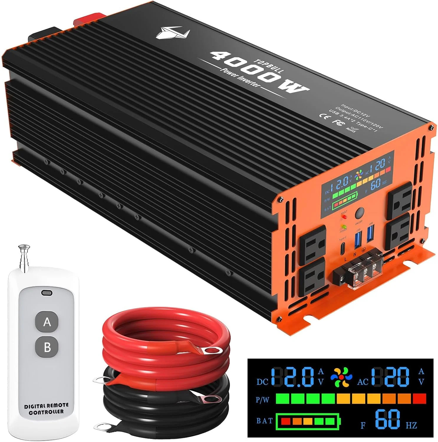 4000 Watt Power Inverter 12V DC to 120V/110V AC for Vehicles Car Converter