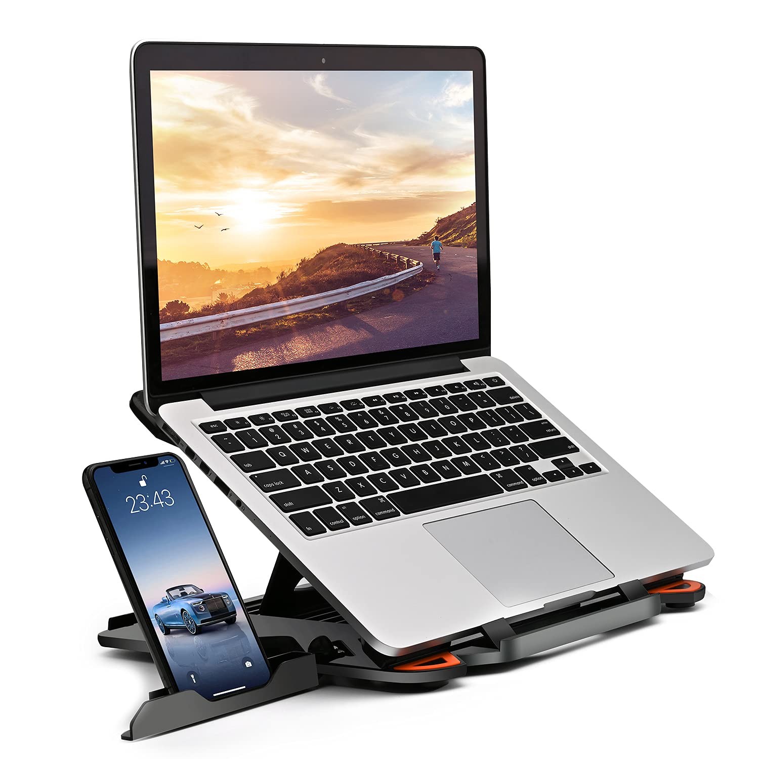 Ergonomic Adjustable Laptop Stand for Desk with Holder & 360° Rotation - Fold...