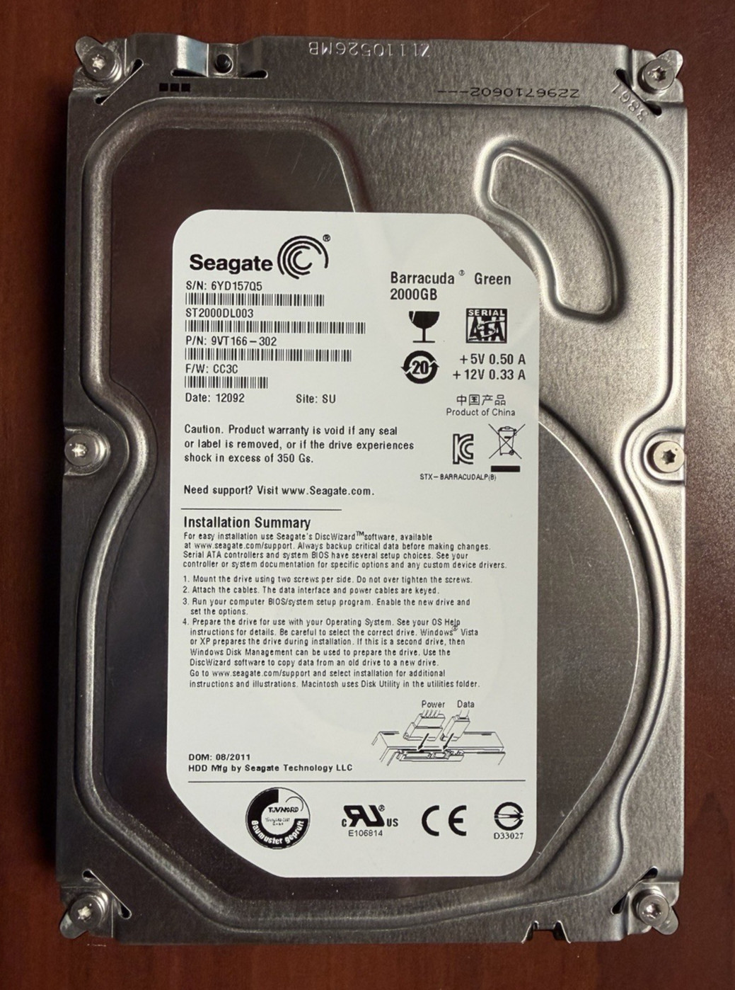 2TB 3.5" SATA Seagate Barracuda Green ST2000DL003 5900 RPM 64MB CACHE