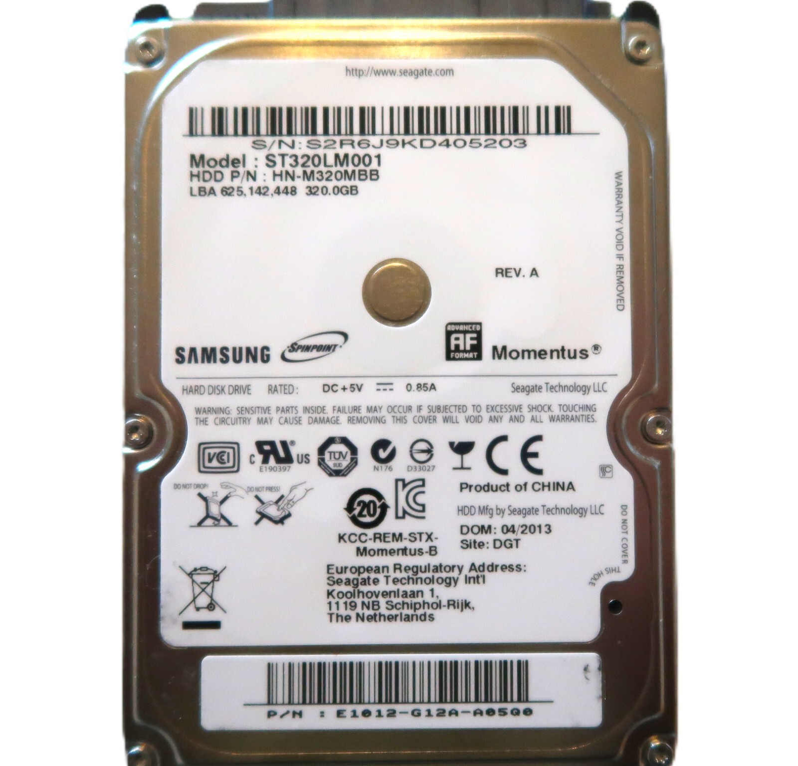 Samsung ST320LM001 HN-M320MBB (S2R6) China E1012-G12A 2.5" 320gb Sata 04.2013