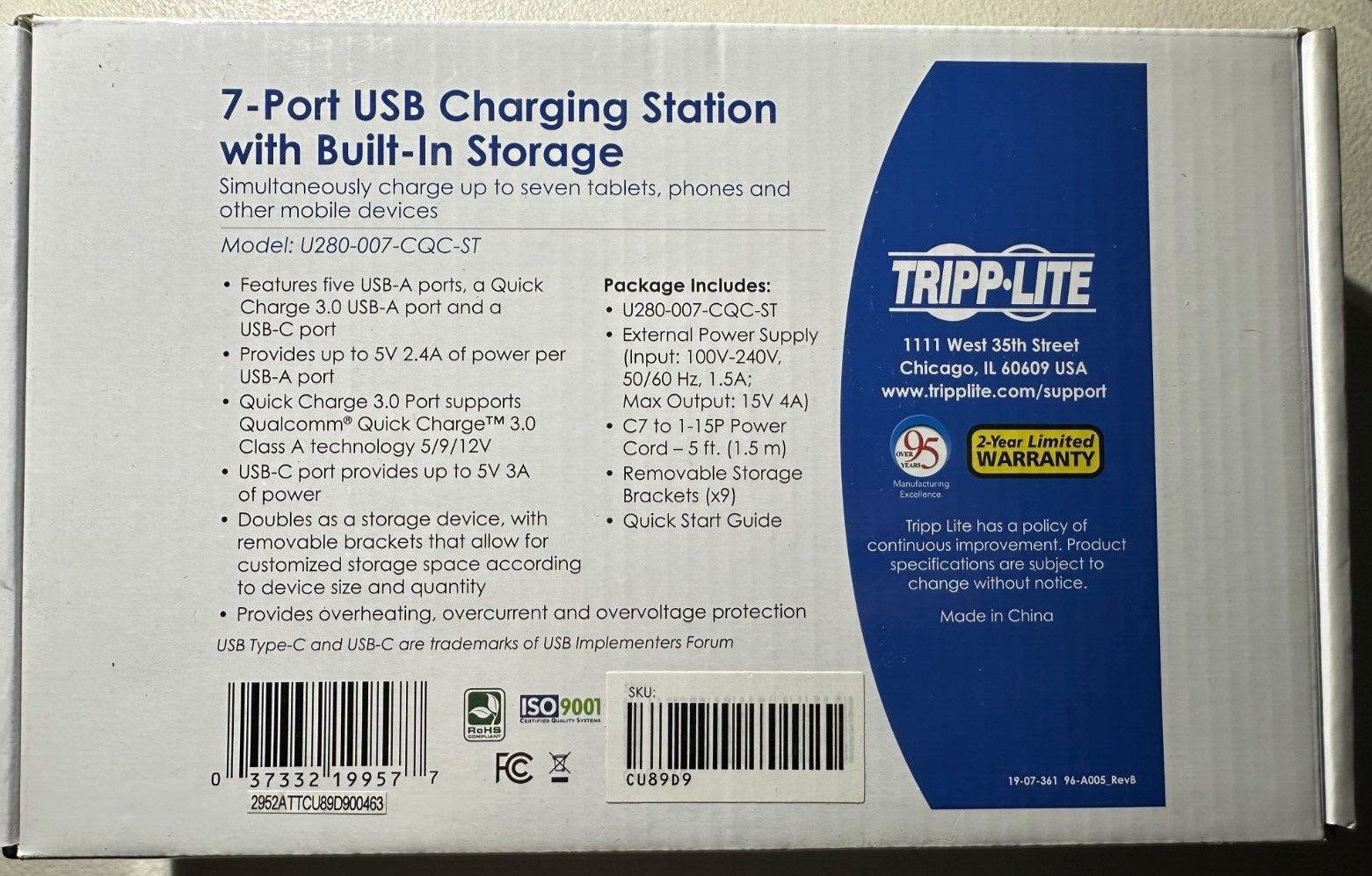 Tripp-Lite U280-007-CQC ST 7 Port USB Charging Station w/ Adjustable Storage