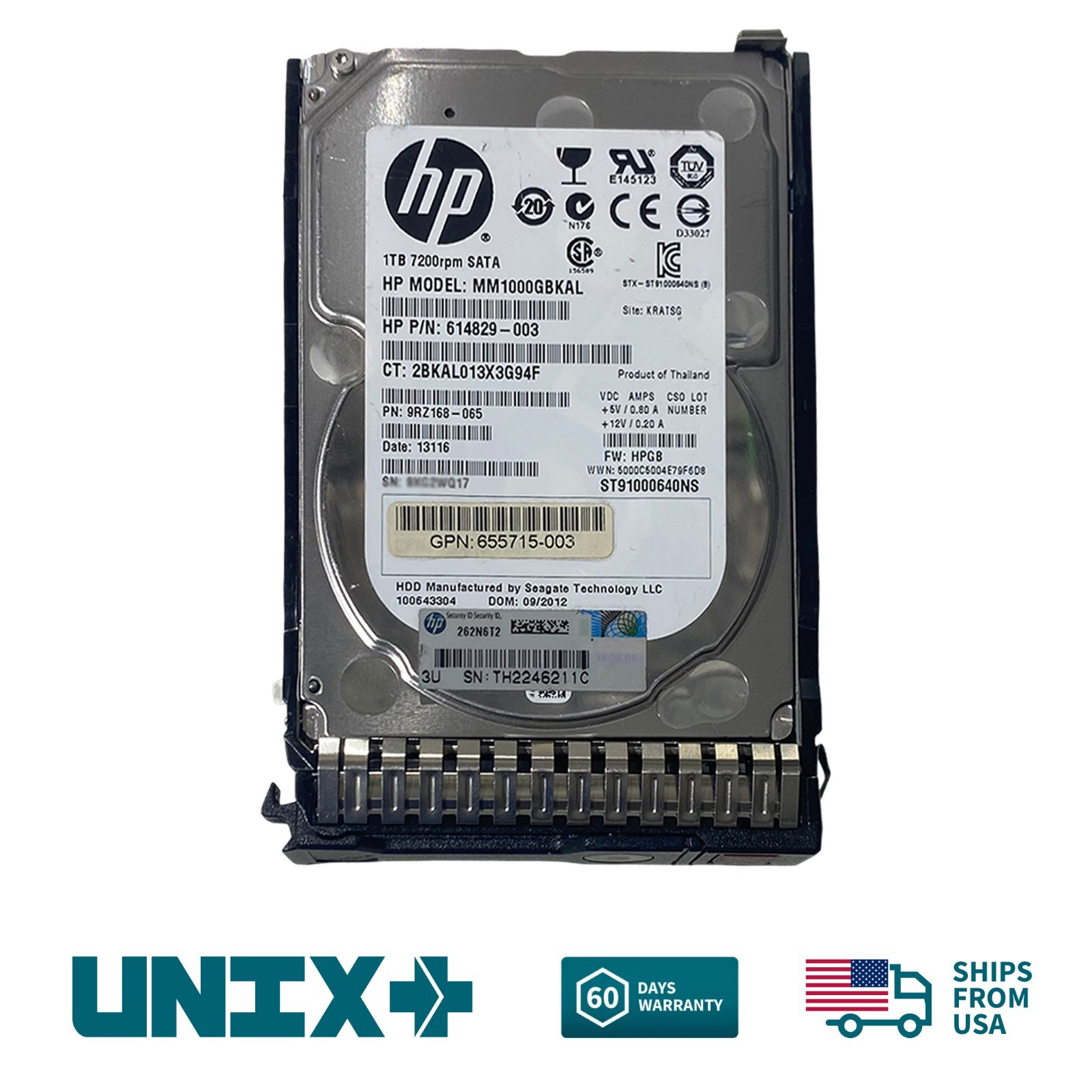 HP 614829-003 1TB SATA 2.5 6Gbps 7.2K RPM Server HD for HP DL360 DL380 DL385 G9