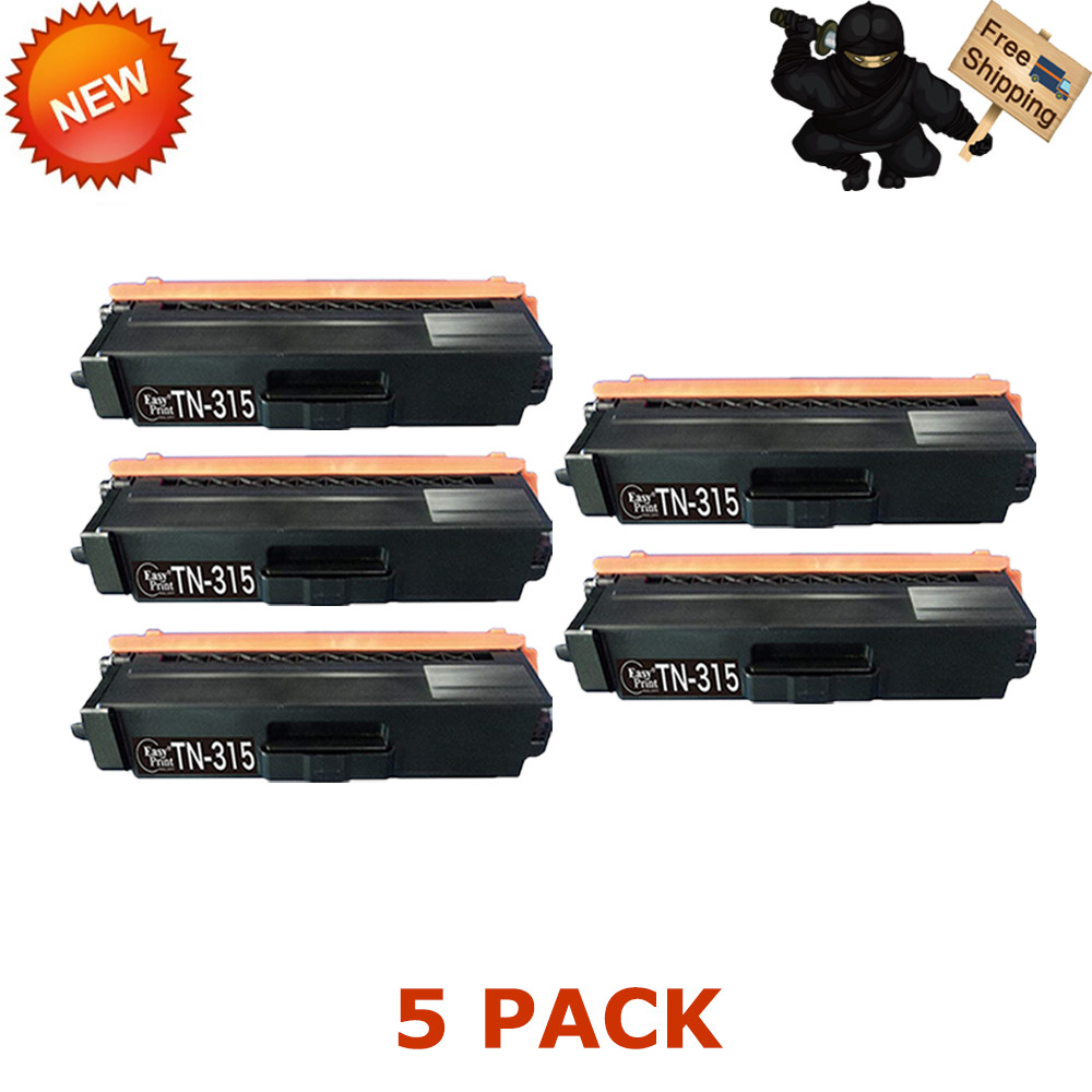 5 Pack TN315 Black Toner Cartridges for Brother High Yield 4000 Pages Each