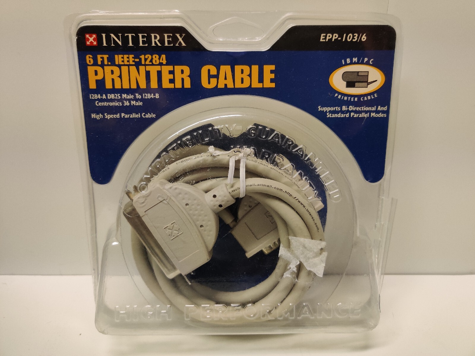 Interex 6 ft IEEE-1284 High Speed Parallel IBM/PC Printer Cable, EPP-103/6, NEW
