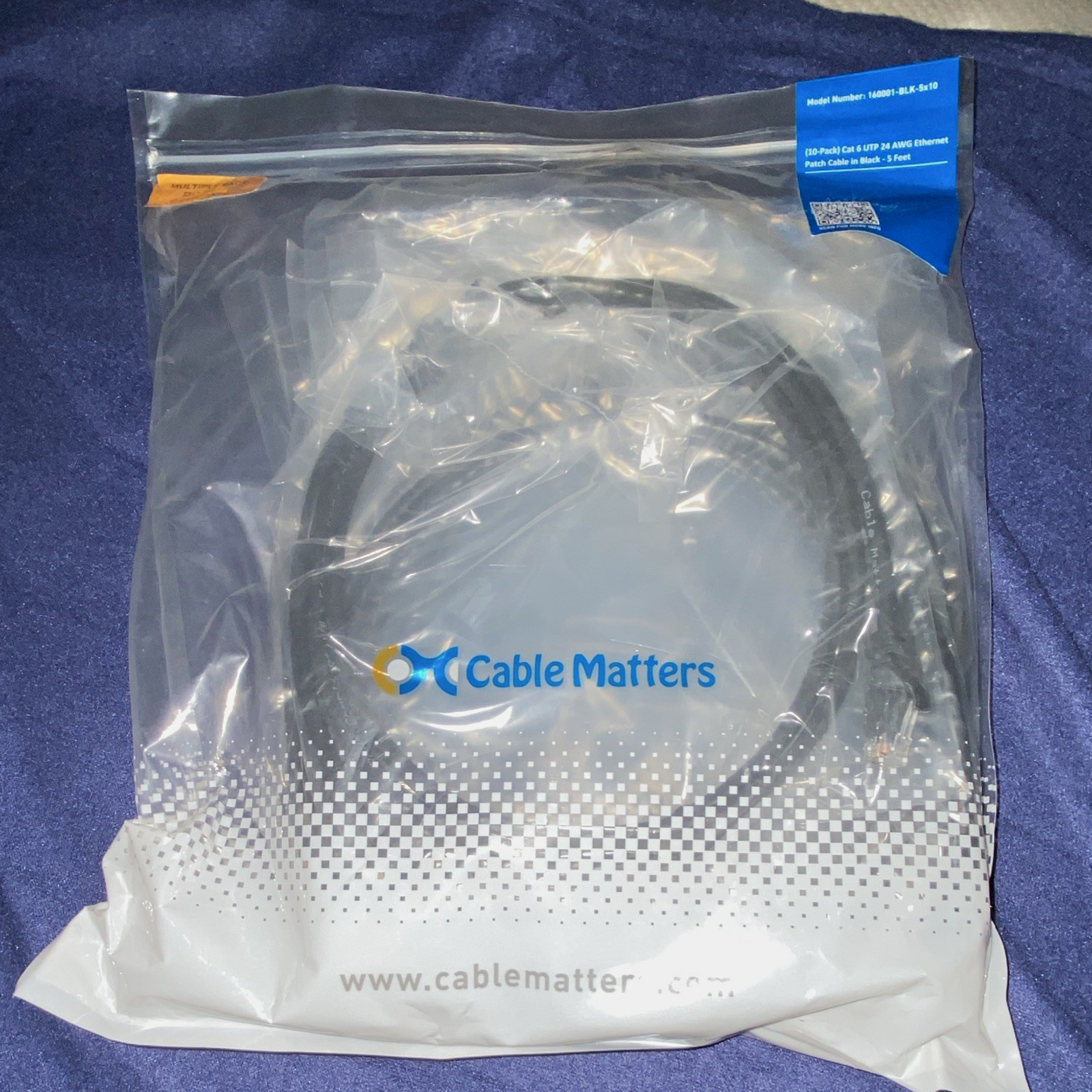 Cable Matters Cat6 UTP 24AWG RJ-45 Patch Cable 5ft Black 10-Pack 160001